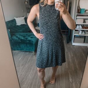 Alya Ribbed Minimalist Grey Heathered Blend Mockneck T-Shirt Tank Dress Size L
